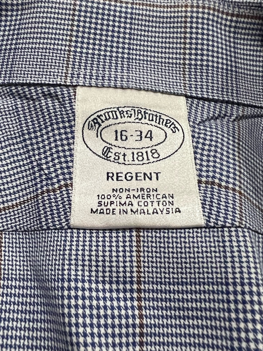 Brooks Brothers Regent Non-Iron Cotton Blue/White Check Dress Shirt 16-34